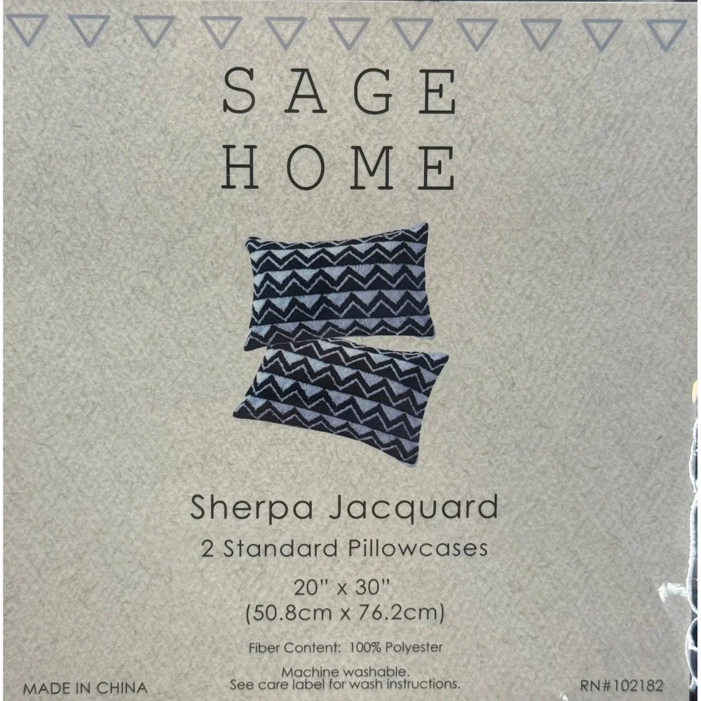 Sage Home Pillowcases Standard 20x30 Black White NEW Sherpa Jacquard Chevron 2pk